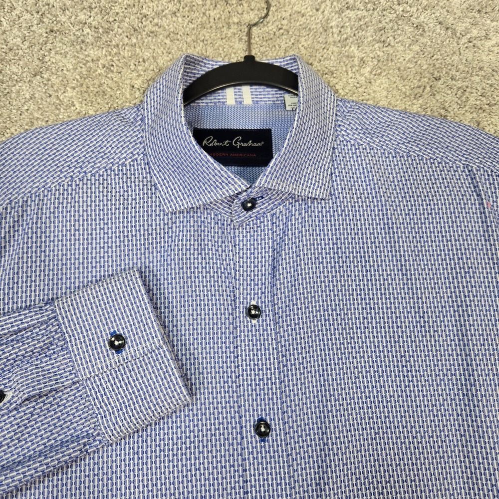 Robert Graham Modern Americana shirt Mens XL Blue circle Geometric stretch